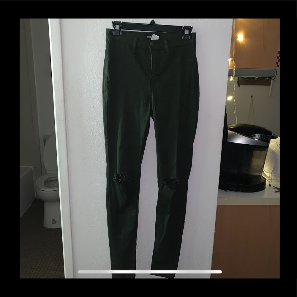 Olive skinny pants with slits in knees